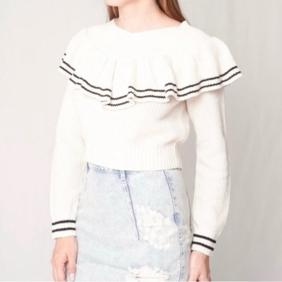 Self-Portrait Sweaters - Self-Portrait Ivory Ruffle Wool Knit Cropped Sweater M Balletcore